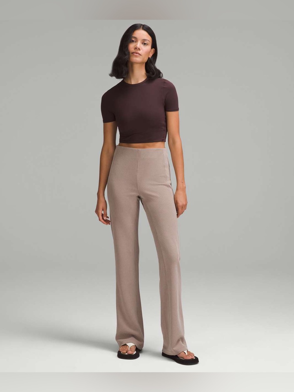 Lululemon Ribbed Softstreme Flared Pant *Regular in Taupetastic Taupe Tan size 8